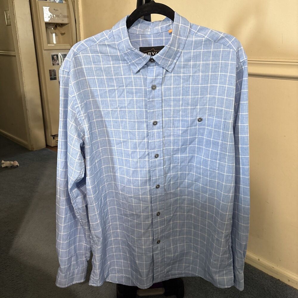 Orvis Men’s Blue Plaid Button Down Shirt Medium Lightweight